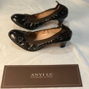 Anyi Lu patent pump croc embossed heels